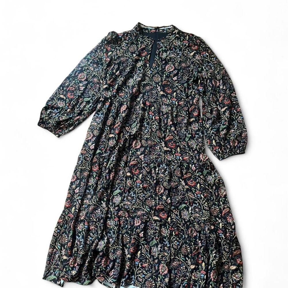 Jessica Howard Women's Black Multicolored Floral Fairy Boho Prairie Tiered Dress